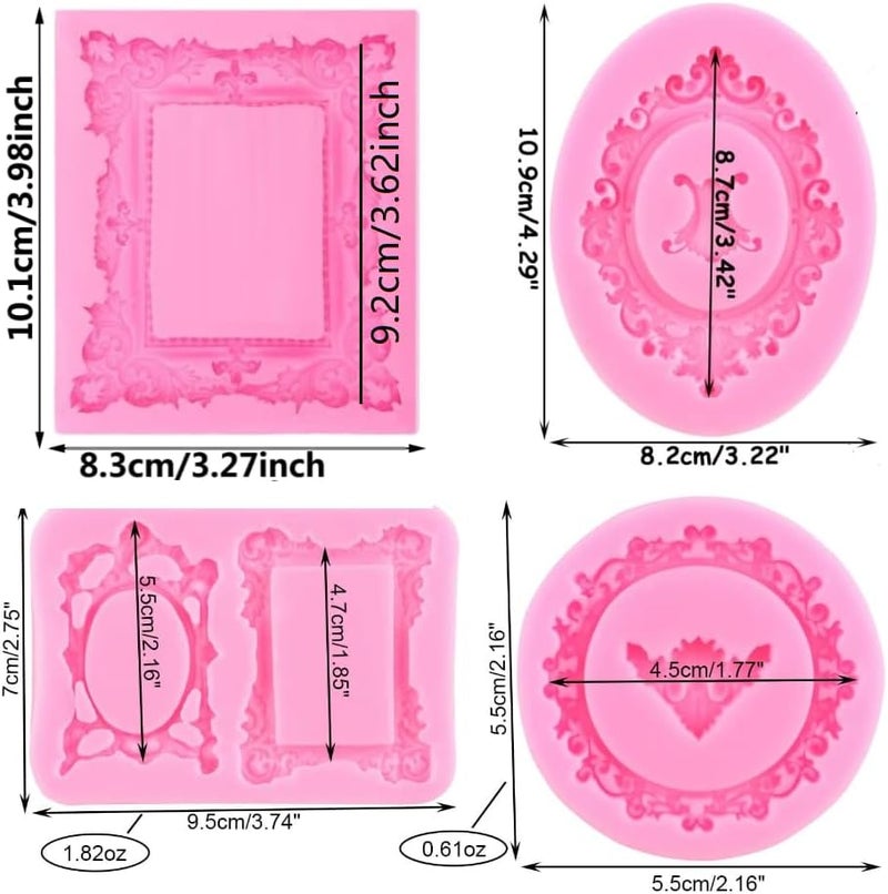SUNKOOL 4 Pcs Photo Frame Silicone Molds, Baroque Style Air Dry Clay Molds, Mini Frame Molds Silicone for Cupcake Topper Cake Decoration Chocolate Candy Polymer Clay Gum - Image 2